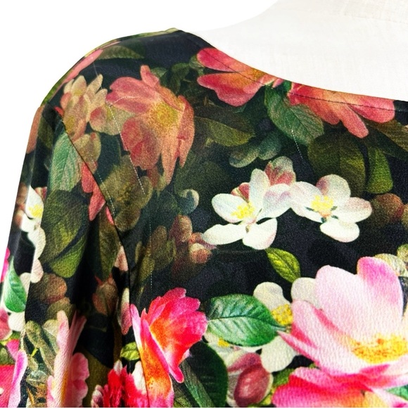 Jay Godfrey Black Floral Print Long Sleeve Dress Size 10 - Picture 7 of 9